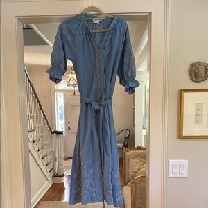 Blue Puff Sleeve V-Neck Sundress